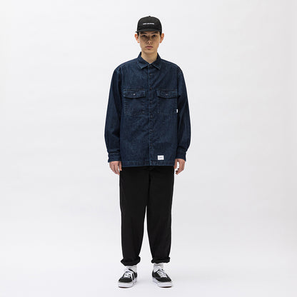 Japanese Style Retro Casual Loose Denim Shirt Unisex Solid Color Jacket
