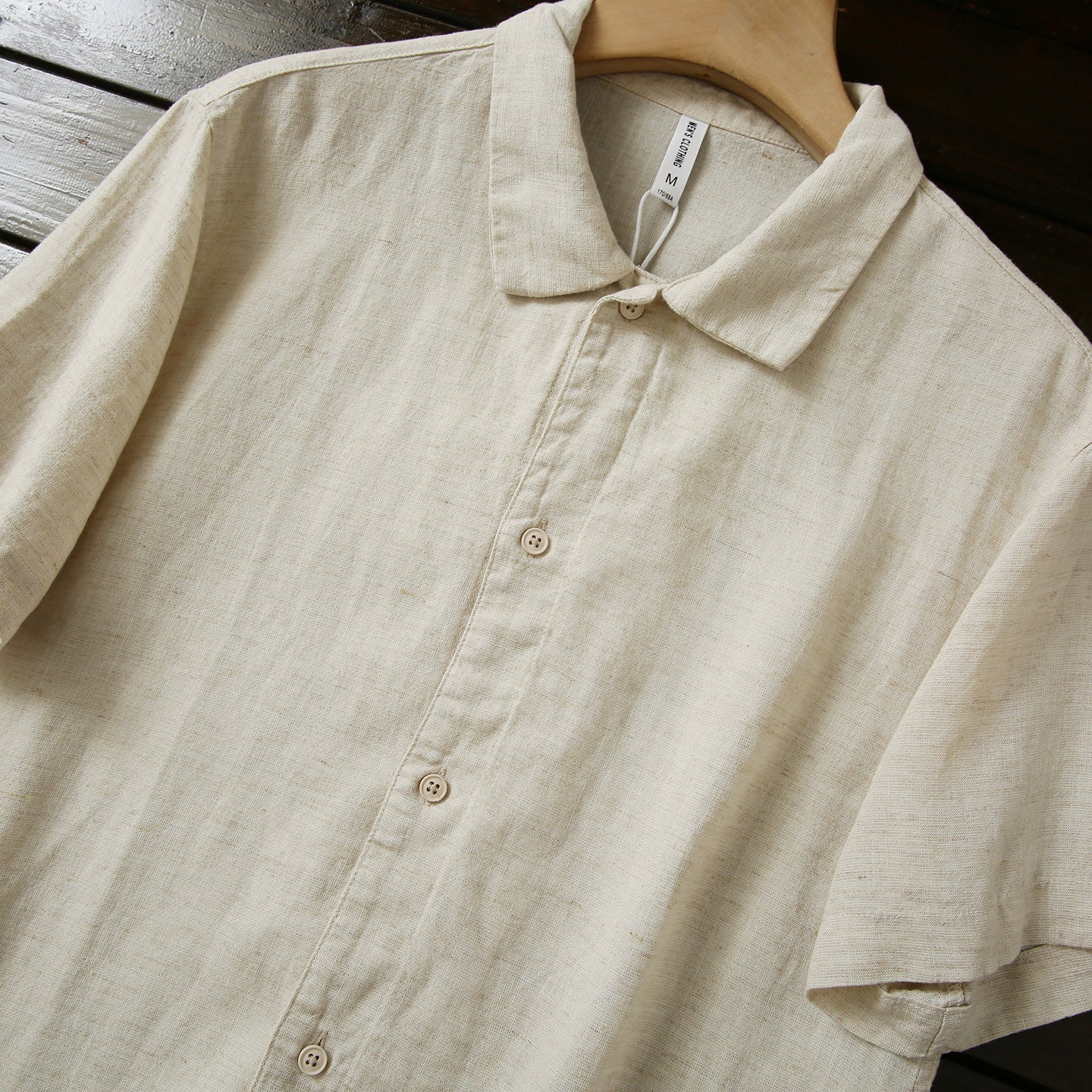 Cool Antibacterial Linen/Lyocell Men's Summer Turn-down Collar Loose Casual Short Sleeve Shirt Top