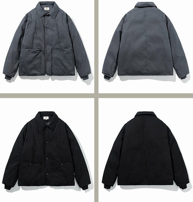 Retro Workwear Cotton Padded Jacket - Turn-Down Collar Winter Coat (Men)