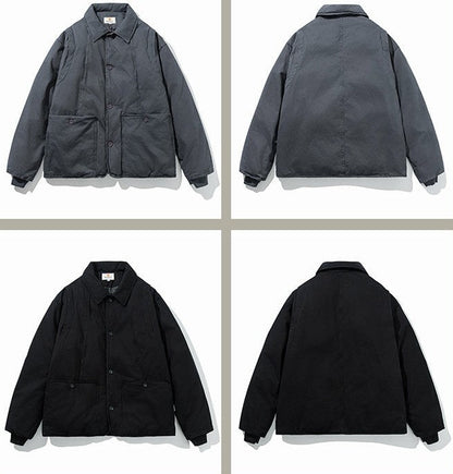 Retro Workwear Cotton Padded Jacket - Turn-Down Collar Winter Coat (Men)