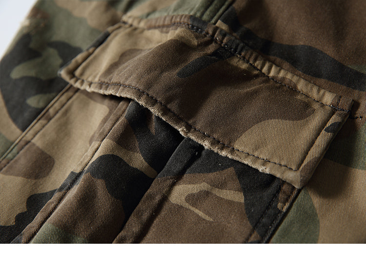 Men's American Street Retro Cargo Pants - Camouflage Heavy Washed Ripped Straight-Leg Pants