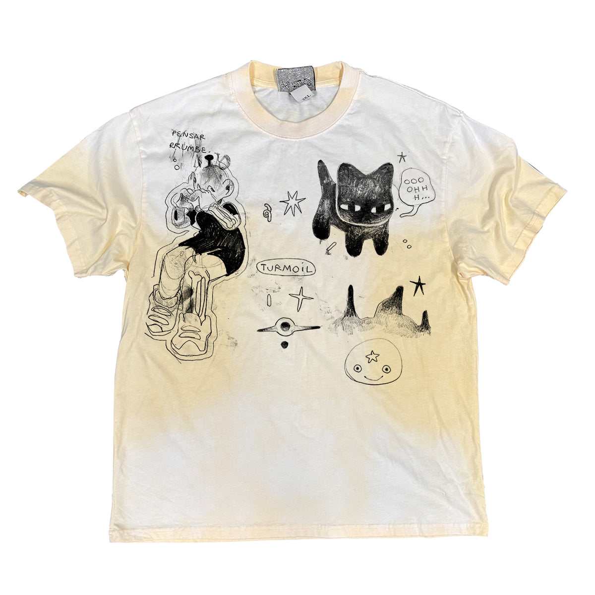 Graffiti Spray Paint Niche Rare Rebellious Kitten Tie-Dye Short Sleeve Unisex Student T-Shirt