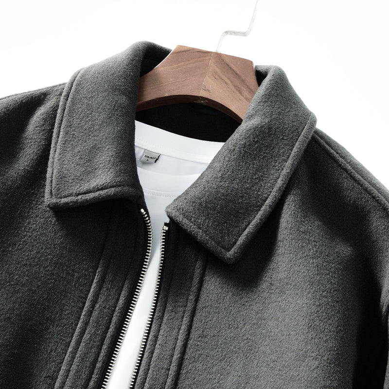 Korean Minimalist Workwear Jacket – Thickened 53% Sheep Wool, Turn-Down Collar for Autumn/Winter