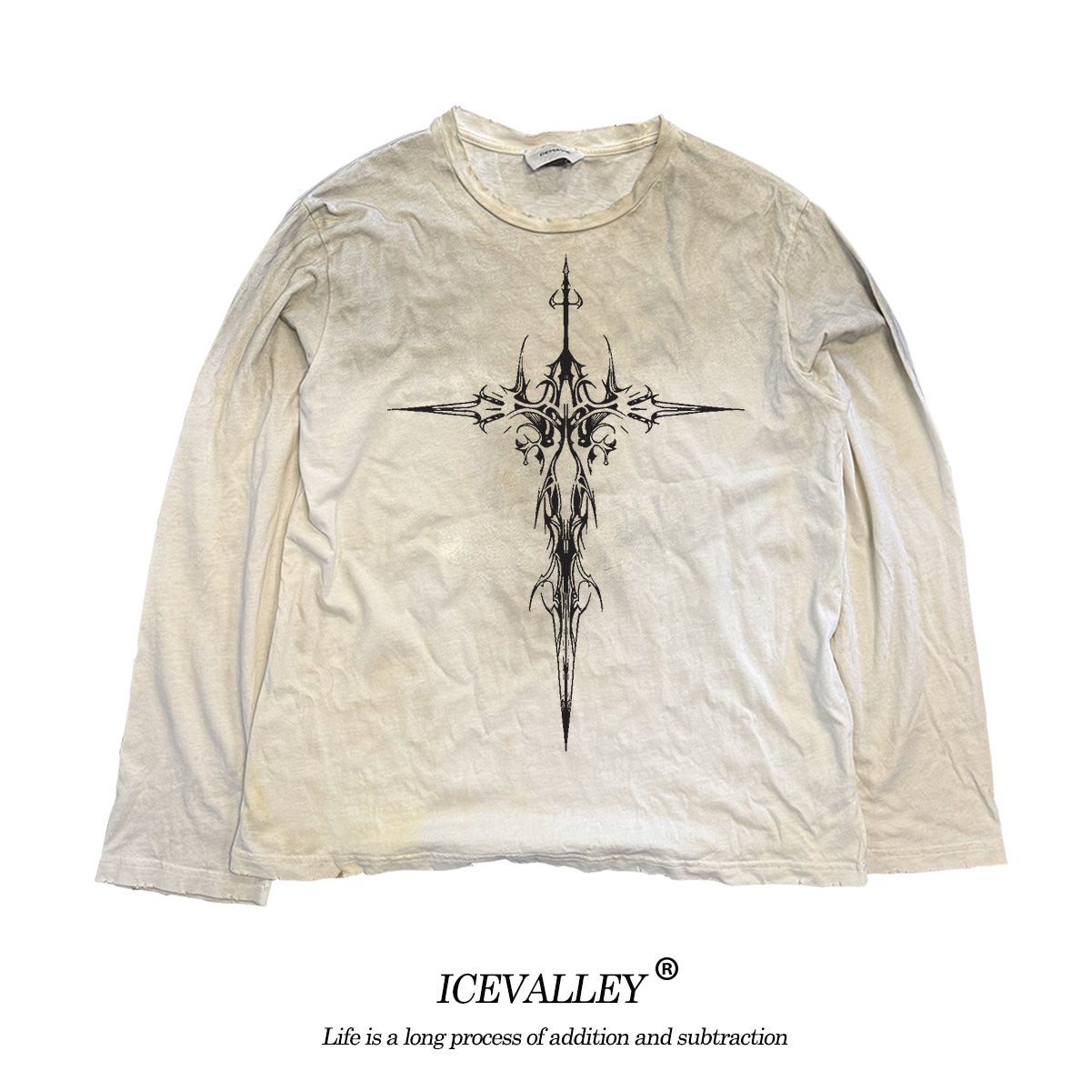 Melanin “Little Dirty” Batik Spray-Horse Tee – Gothic Art, Vintage Red Distressed Long Sleeve