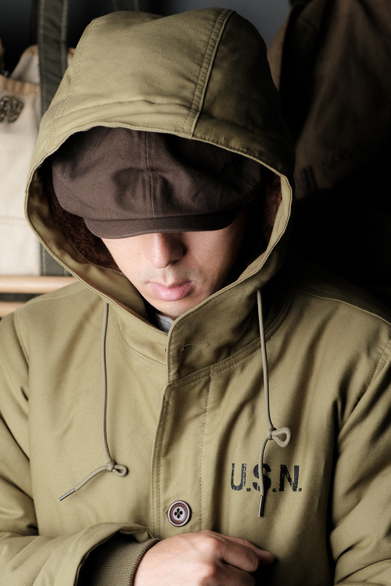 Heavy Wool Hooded Deck Parka – Long Padded Military-Style Jacket