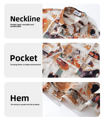Design Sense Oil Painting Print Long Sleeve Floral Shirt for Men Spring and Autumn Trendy Brand Beach Casual Shirt Jacket