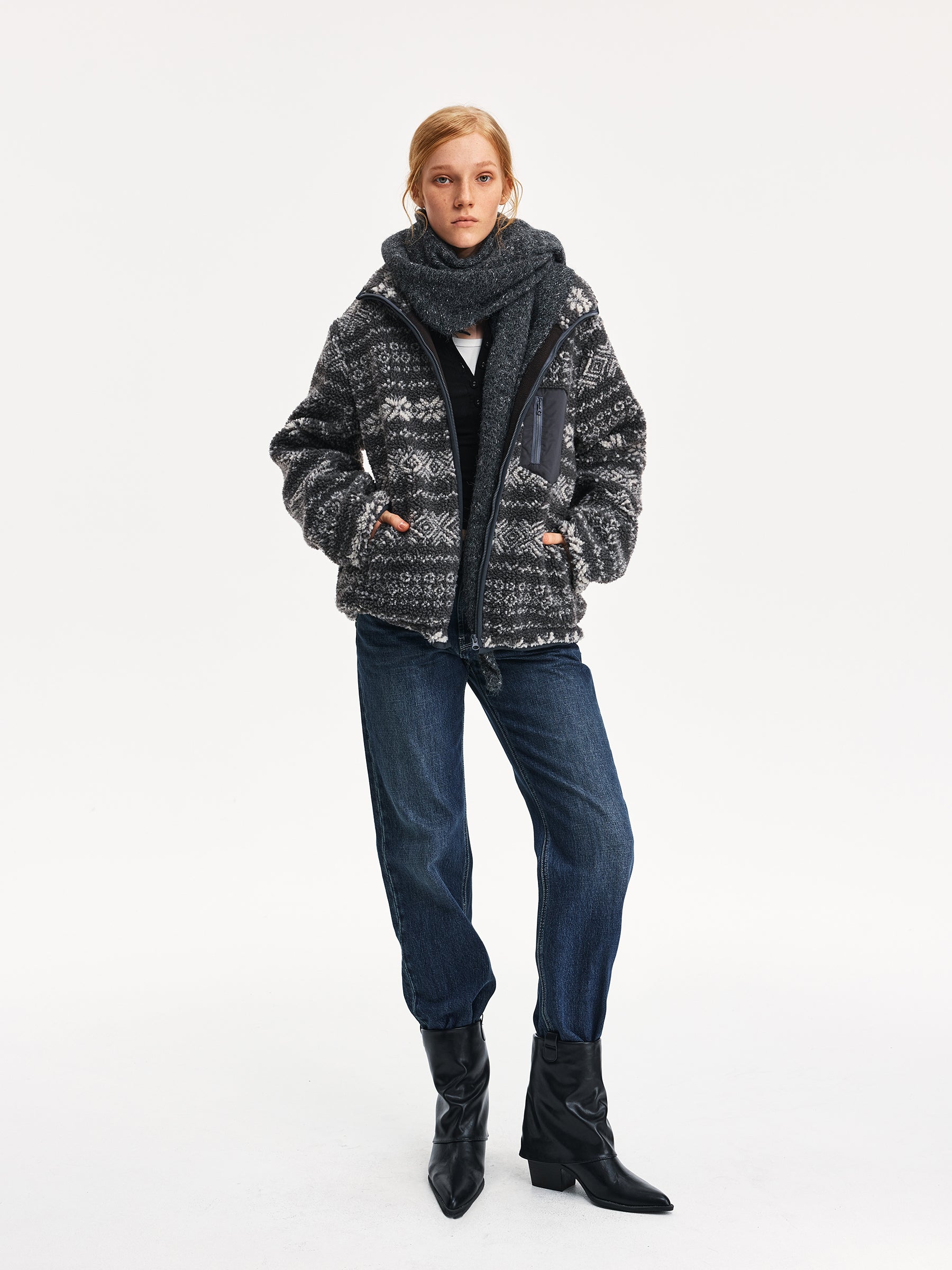 Nordic Fair Isle Lamb-Wool Jacquard Coat – Vintage Pattern Draw-String Loose Fit (Unisex)