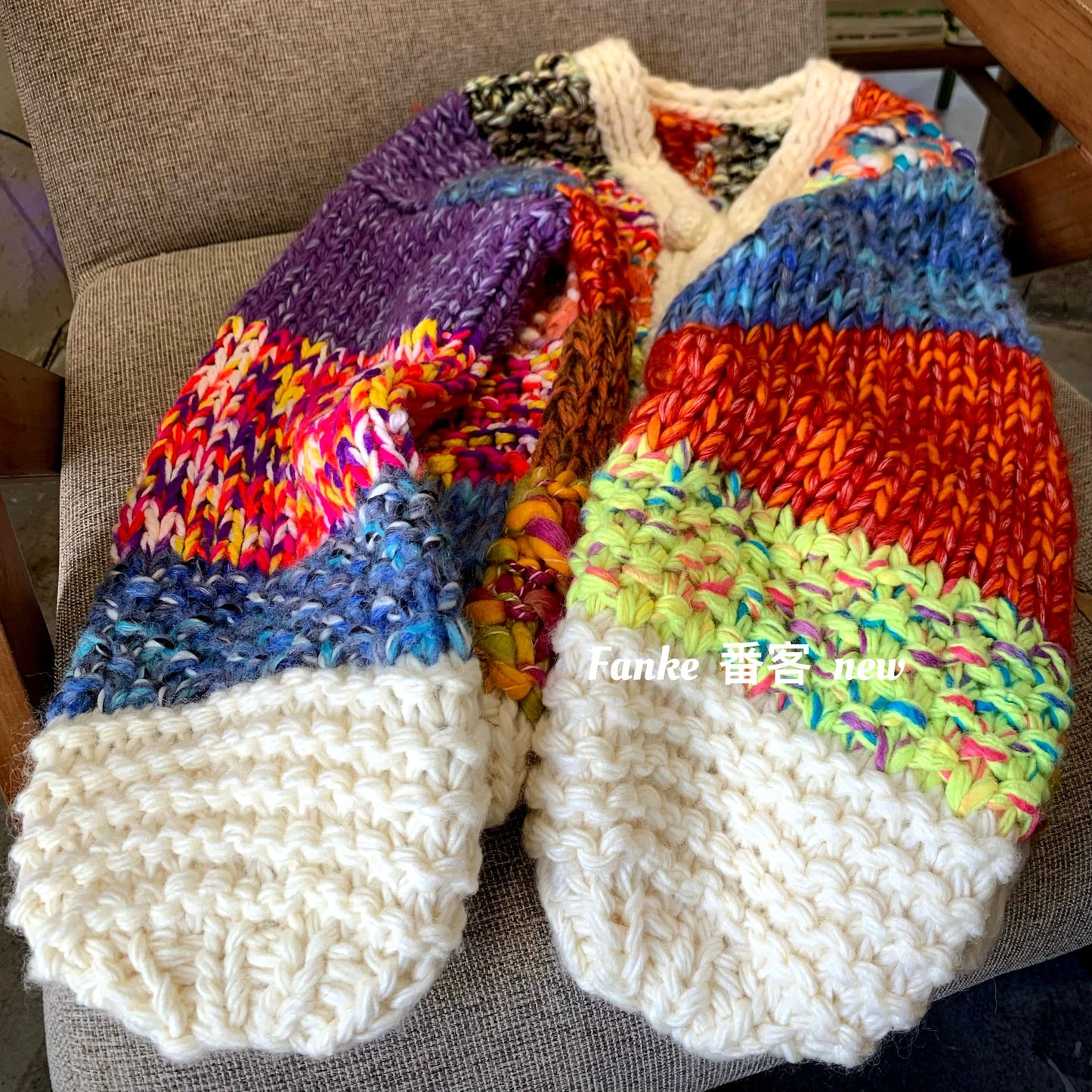 Women's 2025 Autumn Winter Heavy Craft Cardigan - Handmade Thick-Knit Colorful Plaid Knitted Sweater Coat