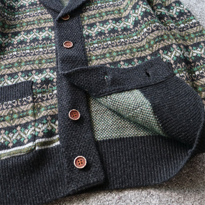 Heavyweight Color-Block Wool Cardigan Jacket – Retro Warm Knit (Unisex)