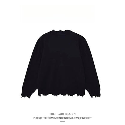 Men's Retro Cross Embroidered Distressed Knit Sweater – High Street American Style Casual Winter Pullover Jacket