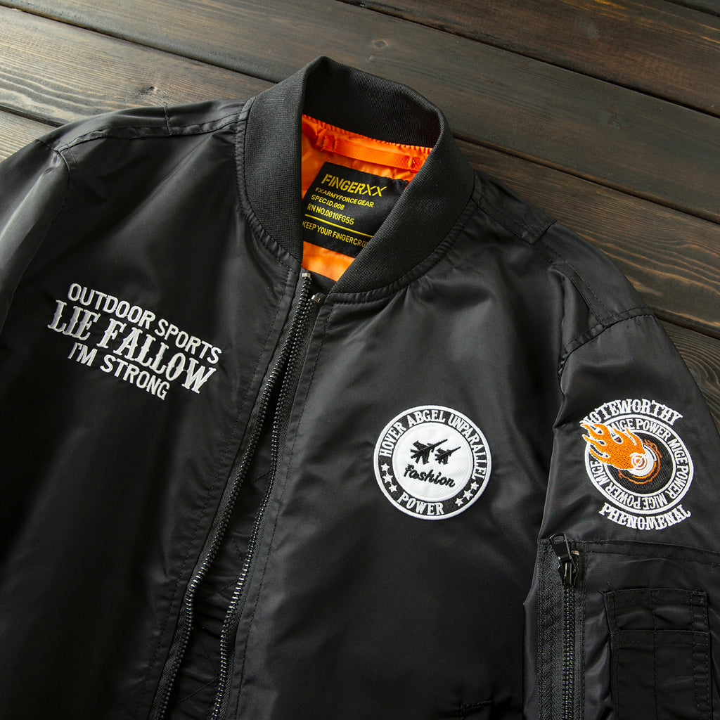 Men’s Heavy Embroidery Baseball-Collar Flight Jacket – Rugged Retro Casual for Fall