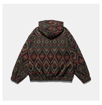 Retro Ethnic Color-Block Heavyweight Hoodie – National Trend Unisex Streetwear