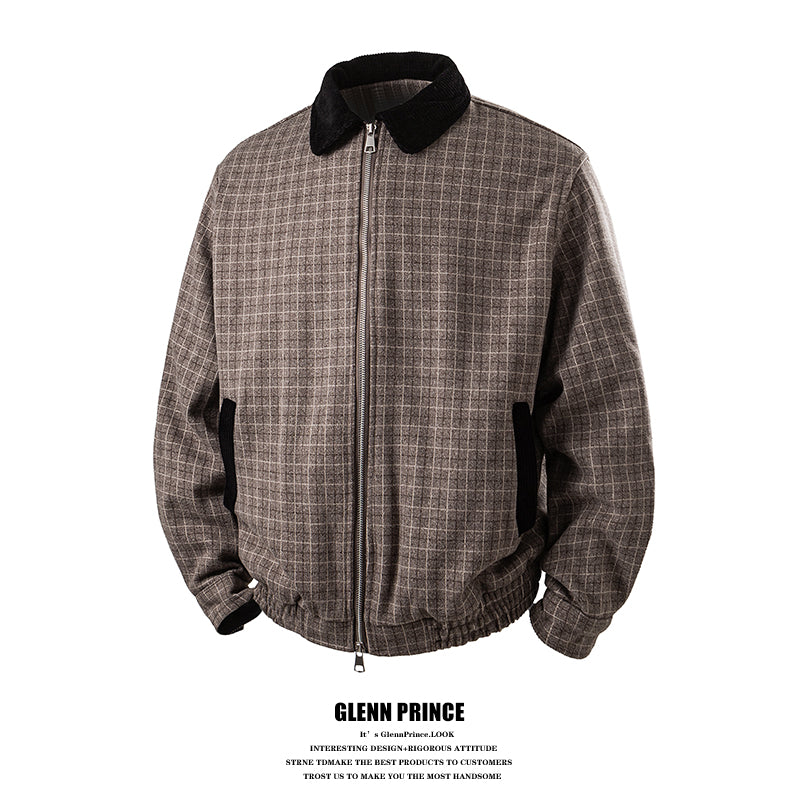 GPStudio American-Retro Patchwork Plaid Harrington Jacket – High-End Old-Money Streetwear