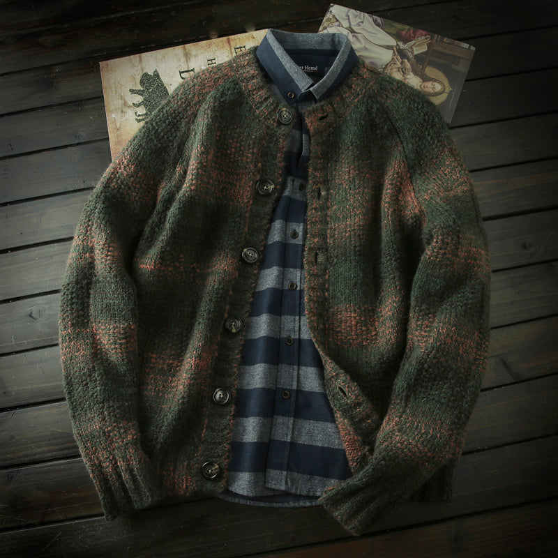 Italian-Order Mohair Wool Cardigan – Heavy Knit Autumn/Winter Coat (Unisex)