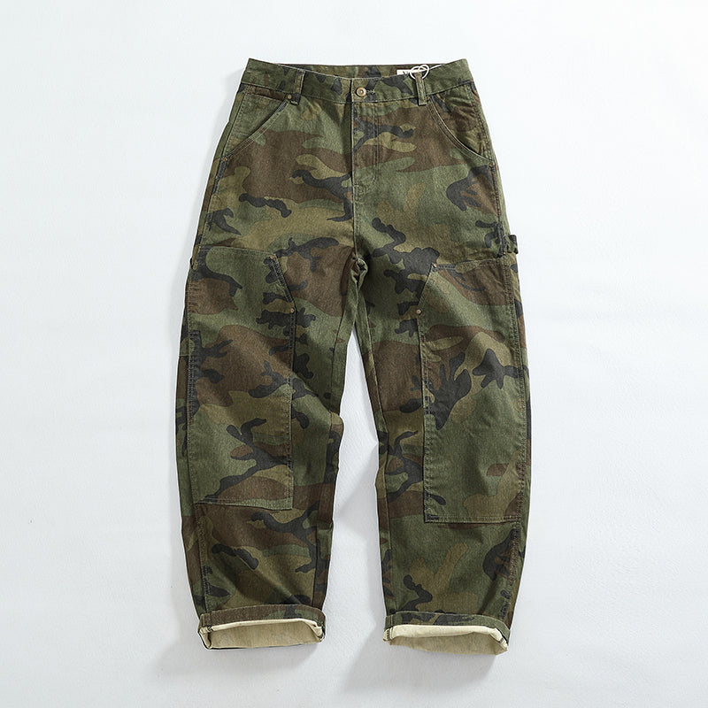 Men's American Retro Logging Work Pants - Loose Straight Washed Cotton Camouflage Casual Pants
