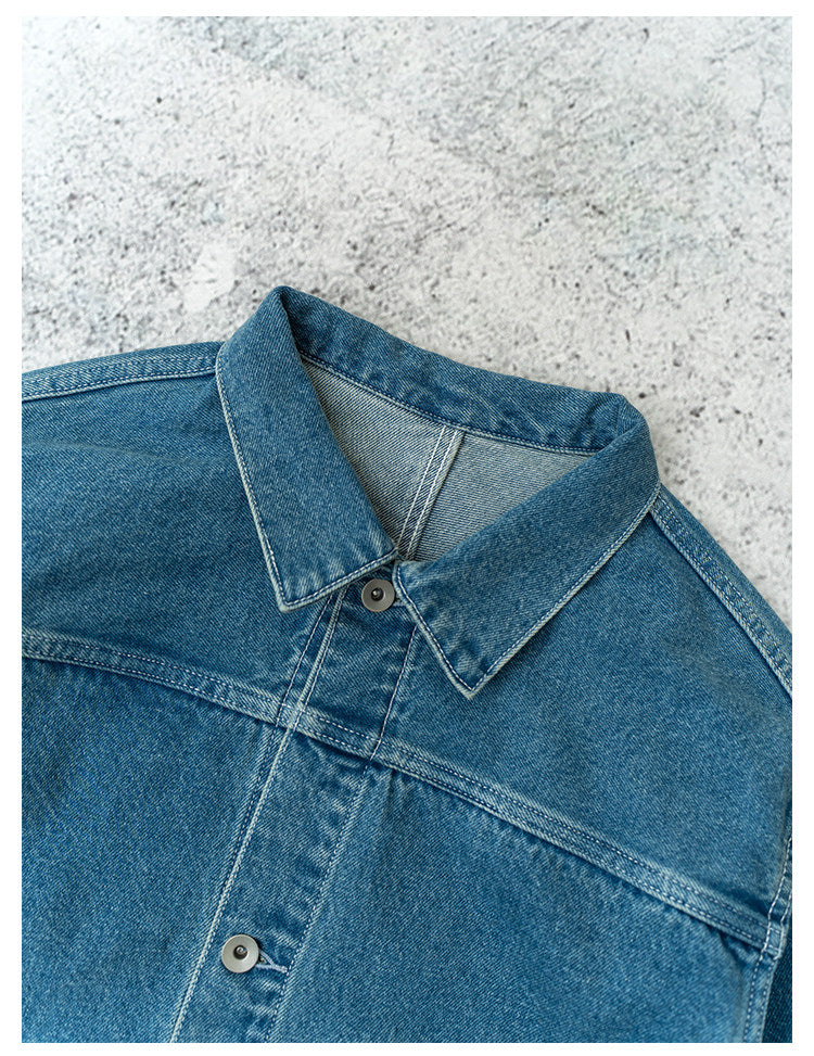 Single Pocket Short Denim Jacket – Loose Unisex Casual Streetwear