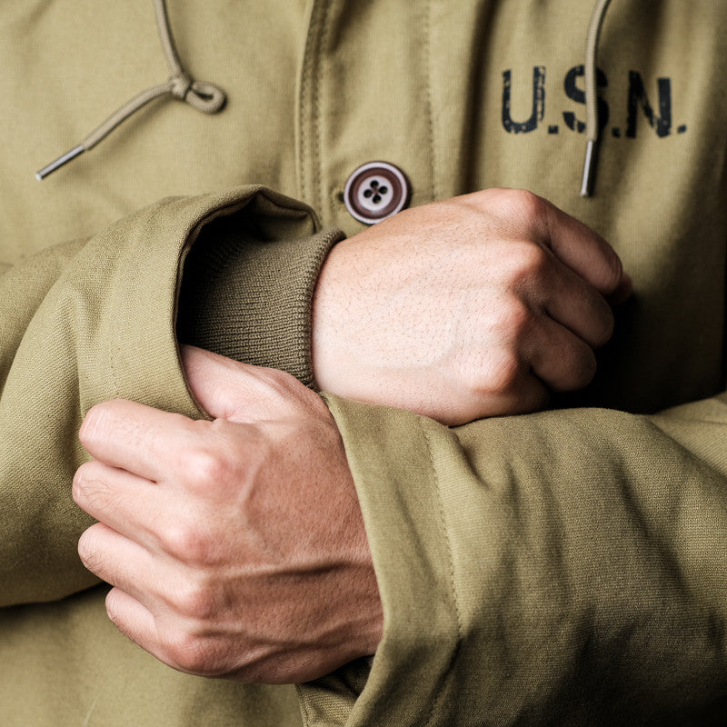 Heavy Wool Hooded Deck Parka – Long Padded Military-Style Jacket