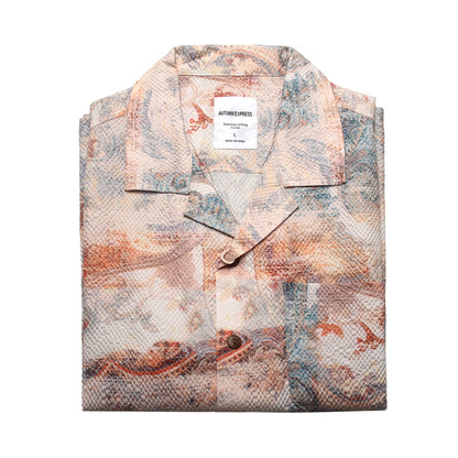 Seersucker Cuban Collar Printed Shirt – Men's Vintage Beach Short Sleeve
