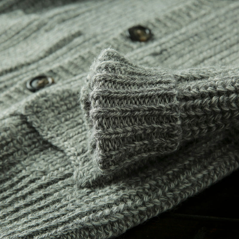 Wool Stand-Collar Knit Cardigan – Thickened Oversized Unisex