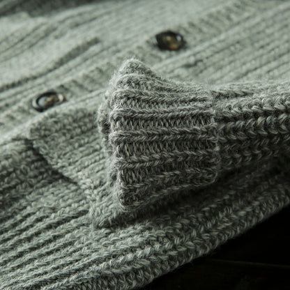 Wool Stand-Collar Knit Cardigan – Thickened Oversized Unisex