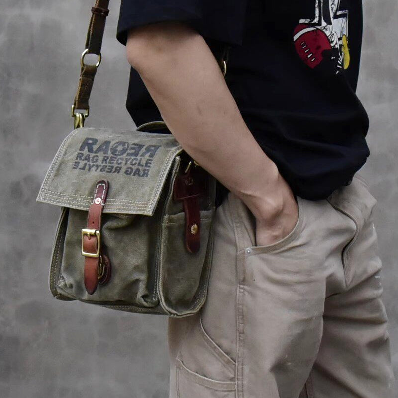 Vintage Washed Canvas Messenger Bag – Military Workwear Crossbody Satchel | Japanese vintage | yamalin clothes | Yamalinclothes