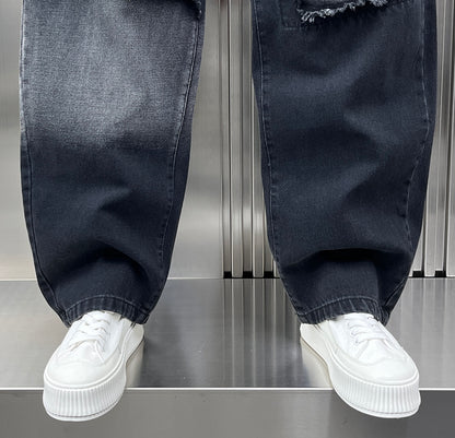 Men's 2025 Spring Japanese Retro Gradient Washed Jeans - Street Style Patchwork Straight Pants