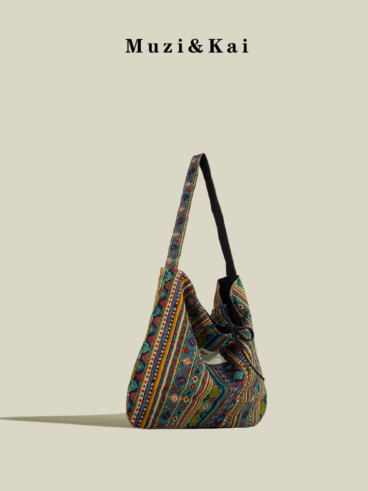 Large Capacity Tote Bag for Women 2025 New Fashion Retro Color Block Versatile Casual Commuter Shoulder Bag