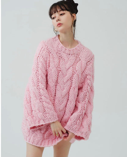 Loose Casual Lazy Style Thick-Yarn Cable Knit Sweater – Oversized Elegant Design (Unisex)