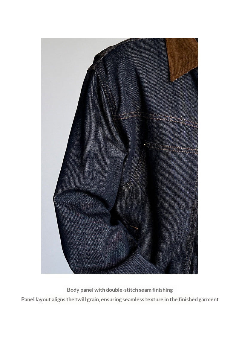 Denim Jacket – Corduroy Collar & Zip Front | Yamalinclothes