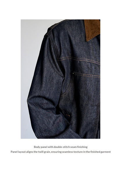 Denim Jacket – Corduroy Collar & Zip Front | Yamalinclothes