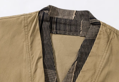 Retro Color-Block Patchwork Jacket – Deconstructed Chinese Style Workwear Blazer for Men – Japanese vintage | yamalin clothes | Yamalinclothes