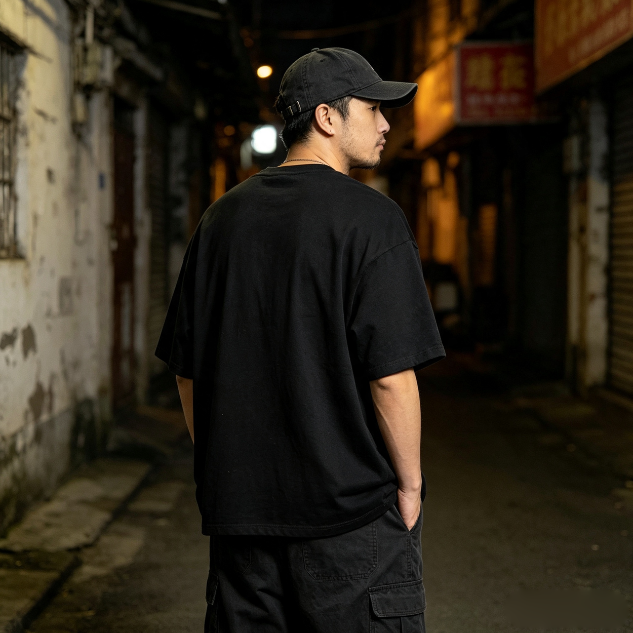 Heavyweight Cotton Hip-Hop Tee – Men's Vintage Loose Black Short Sleeve T-Shirt