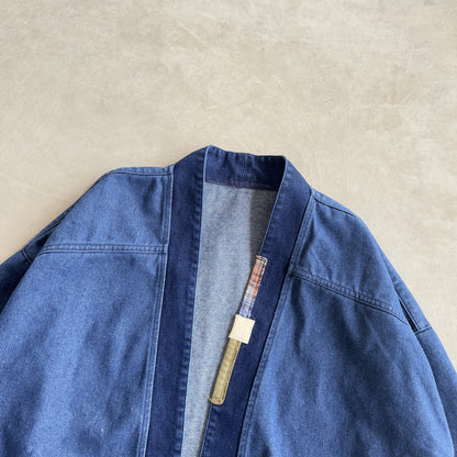 {{ Vintage Patchwork Distressed Denim Jacket – Oversized Washed Workwear Coat for Men – Japanese vintage | yamalin clothes | Yamalinclothes }}