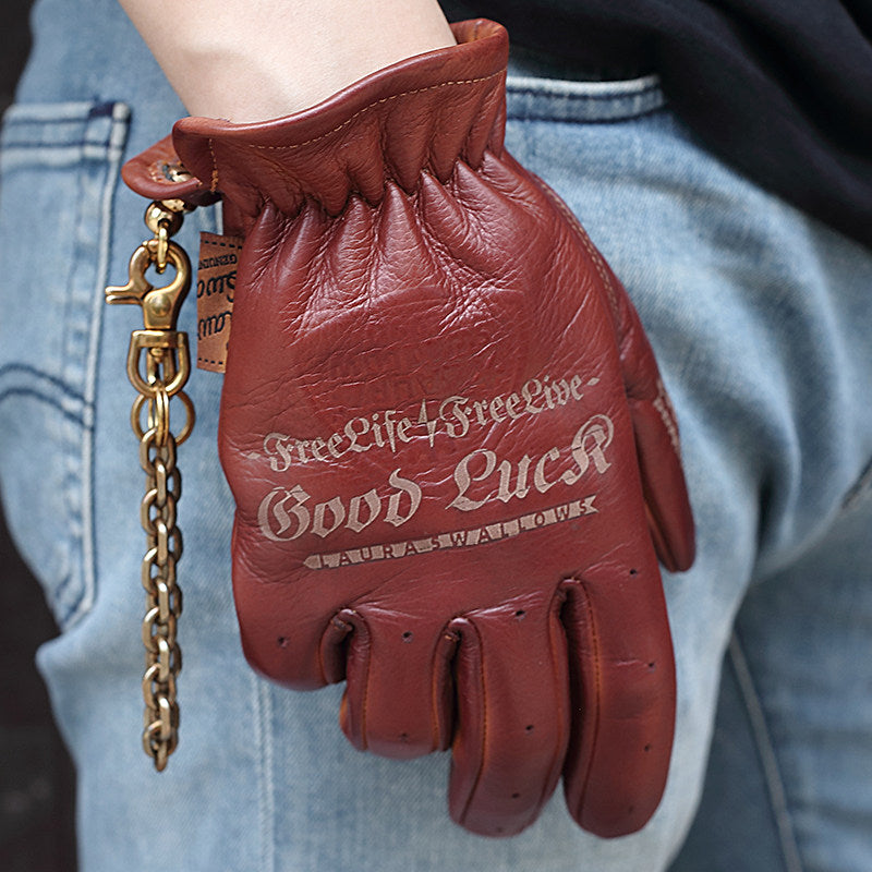 Retro Top-Grain Cowhide Motorcycle Riding Gloves – Unisex Touchscreen
