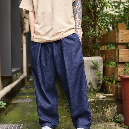 Vintage Indigo-Dyed Loose Jeans – Handmade Elastic Adjustable Waist Streetwear