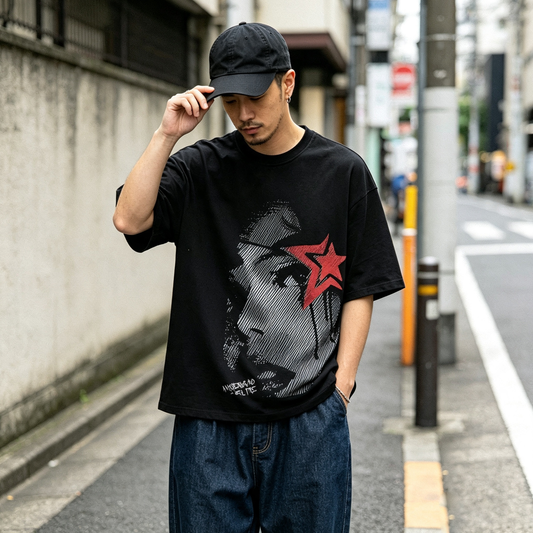 DTG Hip-Hop Graphic Tee – Men's American Retro High Street Short Sleeve T-Shirt – Japanese vintage | yamalin clothes | Yamalinclothes