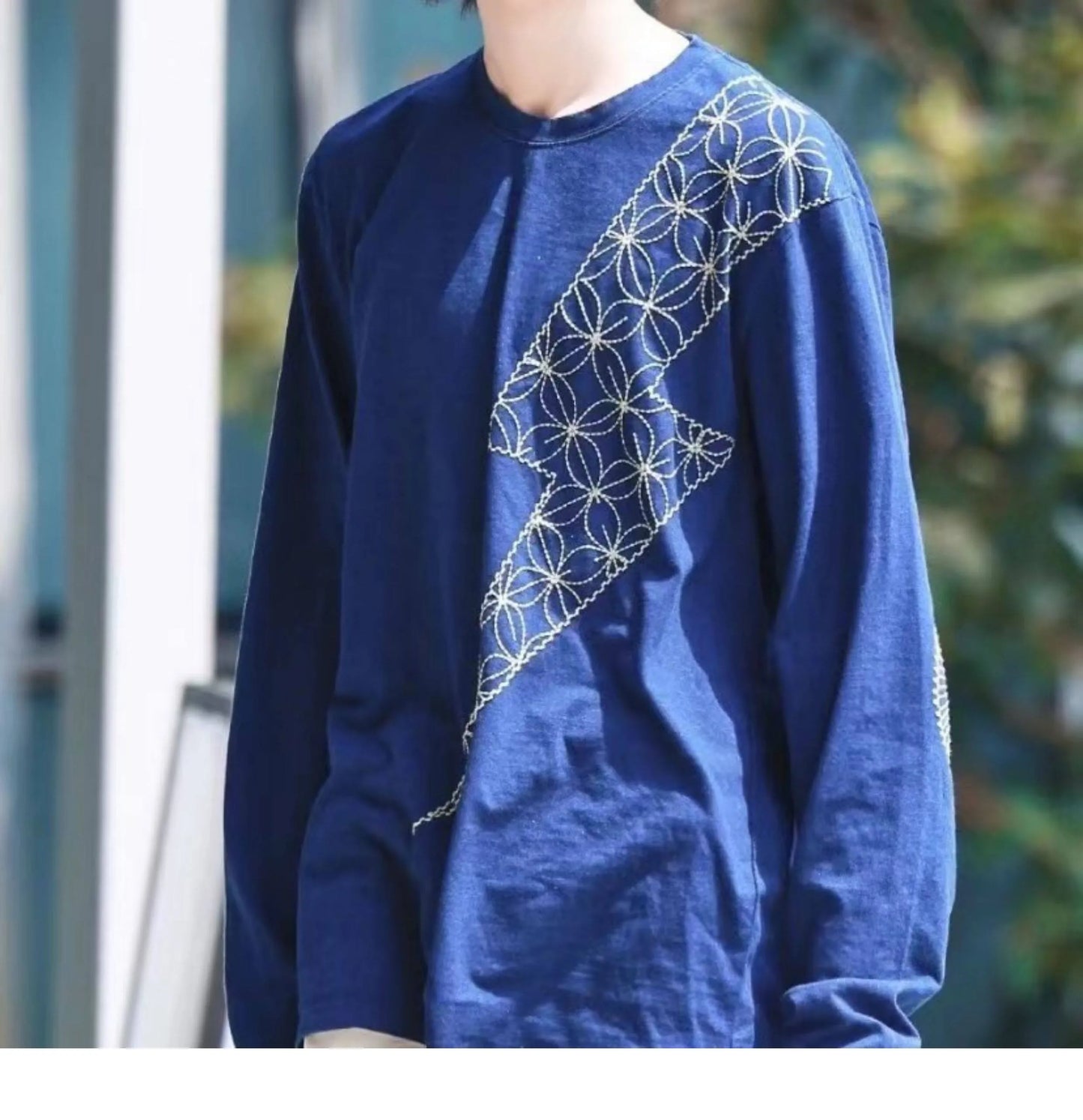 Japanese Vintage Indigo Long Sleeve T-Shirt – Washed Loose Casual Tee for Men – Japanese vintage | yamalin clothes | Yamalinclothes