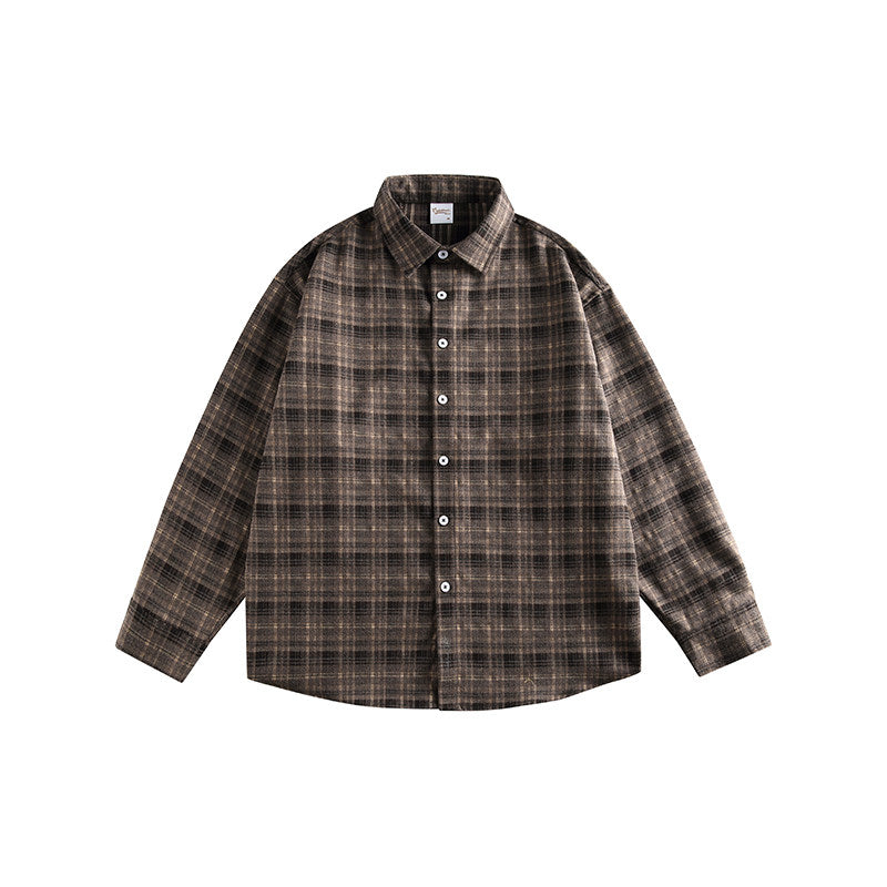 Japanese Vintage Contrast Plaid Long Sleeve Shirt – Loose Unisex Casual