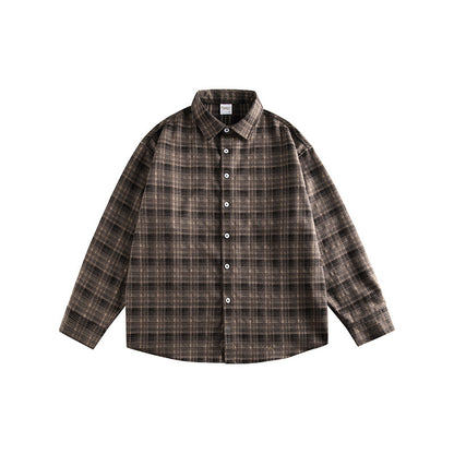 Japanese Vintage Contrast Plaid Long Sleeve Shirt – Loose Unisex Casual