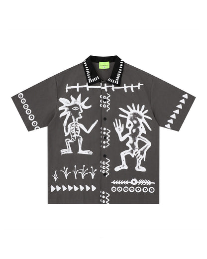 Cartoon Graffiti Print Shirt – Loose Vintage Unisex Streetwear