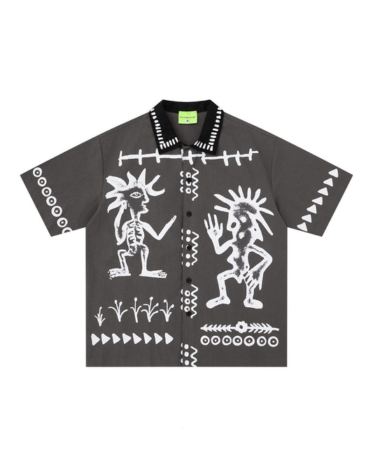 Cartoon Graffiti Print Shirt – Loose Vintage Unisex Streetwear