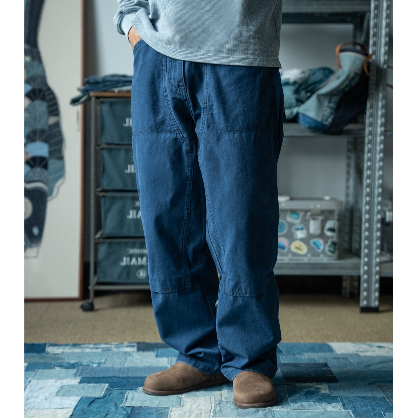 Vintage Washed Workwear Wide Leg Jeans – French Blue Distressed Straight Leg Unisex – Japanese vintage | yamalin clothes | Yamalinclothes