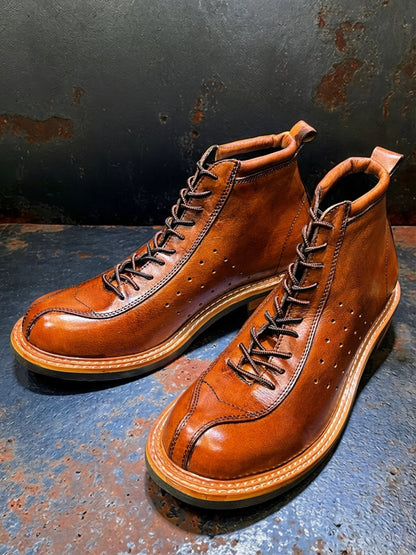 Vintage Cowhide Workwear Ankle Boots – Men's Motorcycle Riding Boots