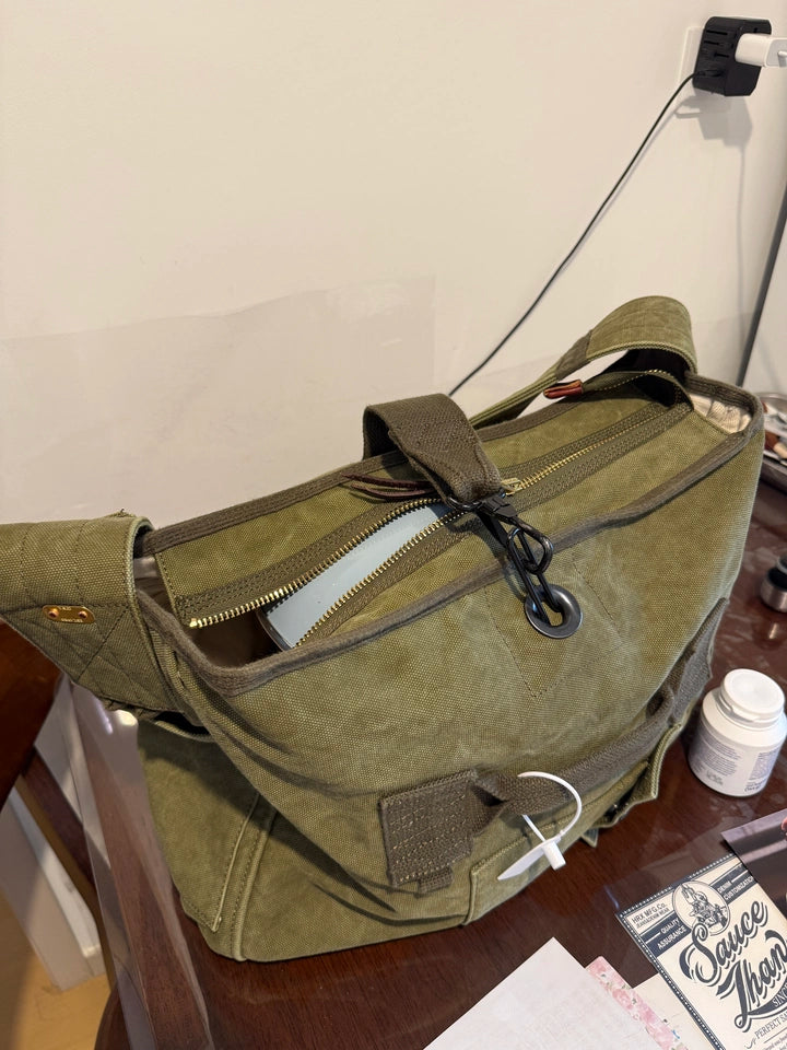 Handmade Canvas Leather Newsboy Crossbody Bag – Japanese Vintage Unisex