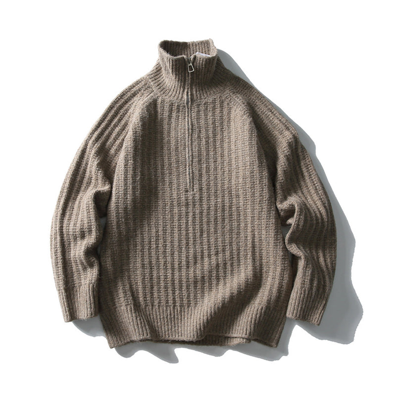Half-Zip Stand Collar Knit Pullover – Loose Lazy Men – Japanese vintage | yamalin clothes | Yamalinclothes