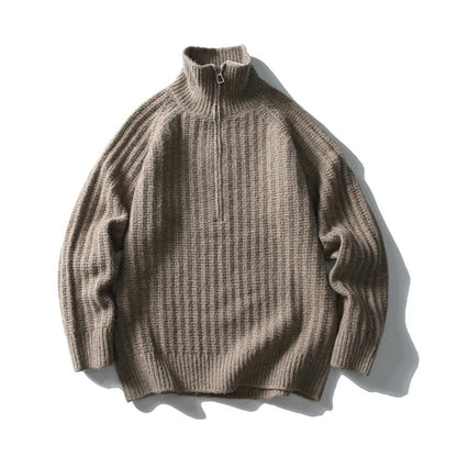 Half-Zip Stand Collar Knit Pullover – Loose Lazy Men – Japanese vintage | yamalin clothes | Yamalinclothes