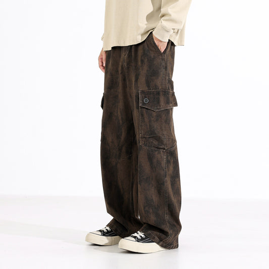 design sense worn cargo pants men's American retro dirtyfit loose casual wide-leg long pants