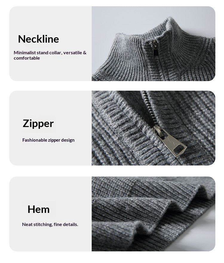 American Vintage Half-Zip Stand Collar Knit Pullover Sweater – Loose Unisex Autumn Winter – Japanese vintage | yamalin clothes | Yamalinclothes