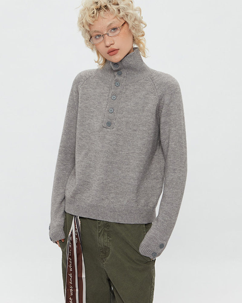 High Neck Knit Pullover – Loose Short Sweater Women – Japanese vintage | yamalin clothes | Yamalinclothes
