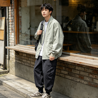 American Vintage Cotton Robe Jacket – Men's Loose Solid Casual Coat